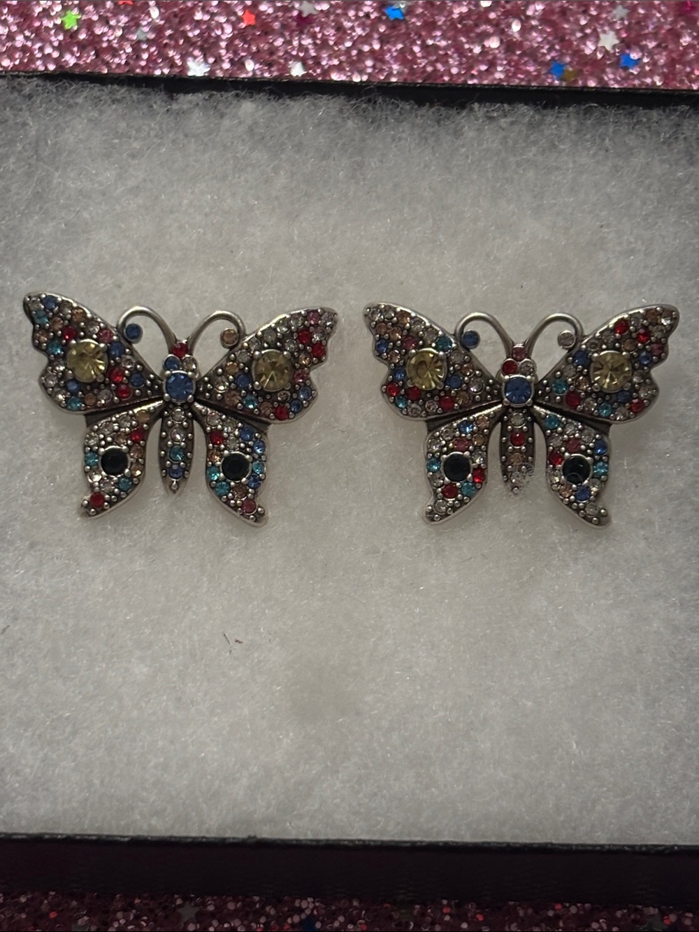 Elegant Butterfly Stud Earrings with Multicolored Stones